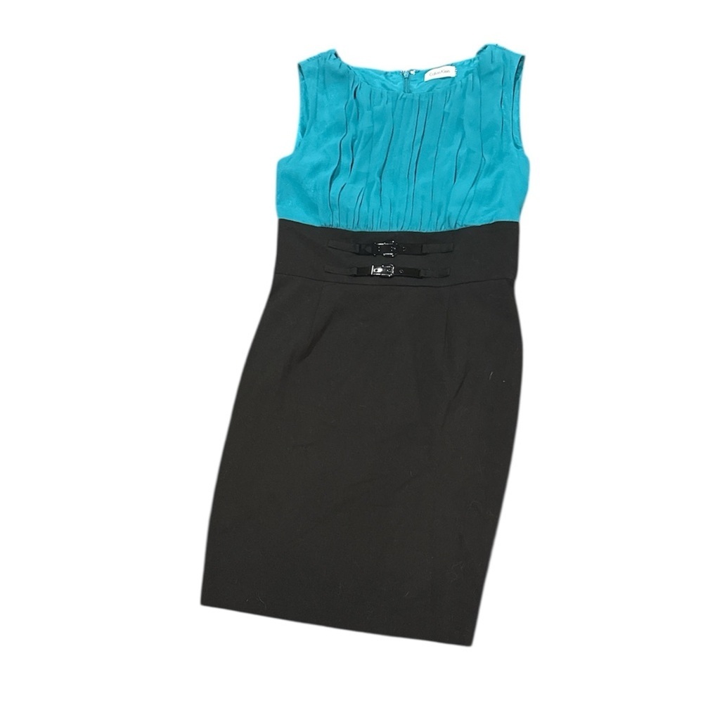 Calvin Klein Elegant Teal and Black Sleeveless Dress business casual medium